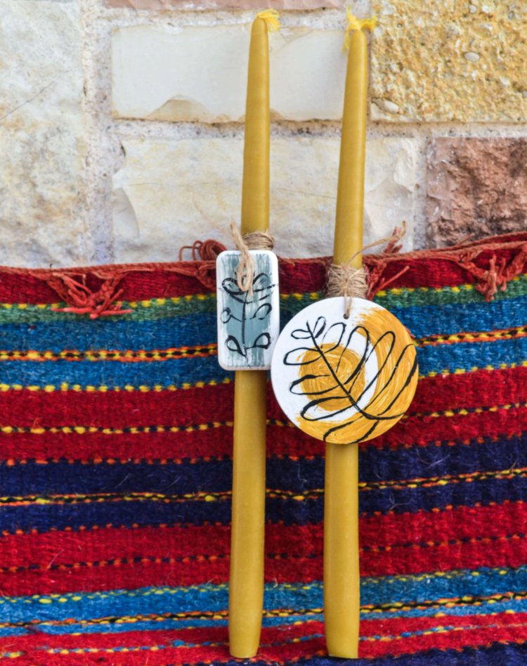 Beeswax Easter Candle| Medium Hand-Painted Flower Charm