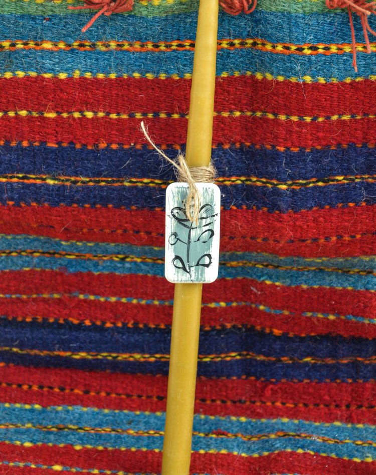 Beeswax Easter Candle| Medium Hand-Painted Flower Charm