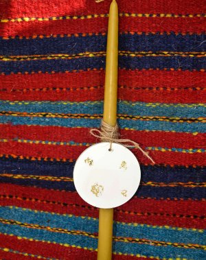 Beeswax Easter Candle|  Large Gold Leaf Charm