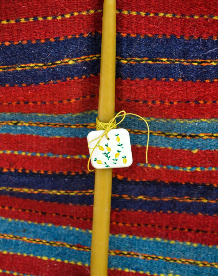Beeswax Easter Candle| Small Hand-Painted Citrus Charm