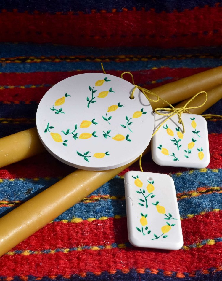 Beeswax Easter Candle| Large Hand-Painted Citrus Charm