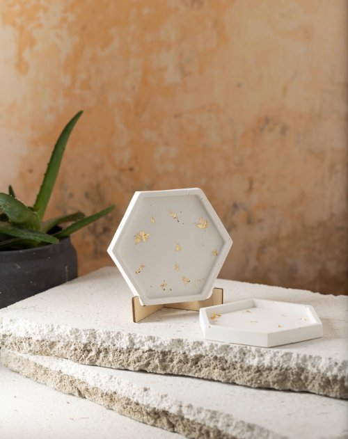 Hexagon Coaster – Golden Leaves σετ 2 τμχ